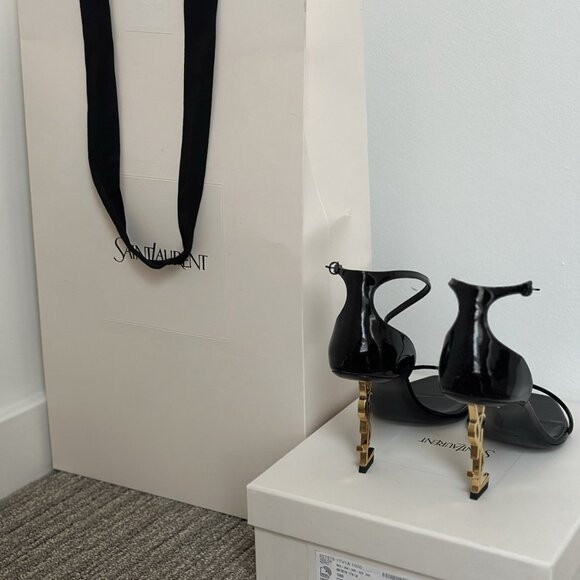 Saint Laurent OPYUM Sandals In leather With Gold Heel - Picture 7 of 8